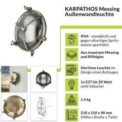 Lido Außenwandlampe Glas Messing Haus rund rostfrei< Rustikale Lampen|Metall Lampen