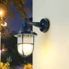 Außenwandleuchten|Rustikale Lampen*Lido Außenwandlampe IP64 Blau Glas Messing Maritim E27