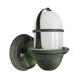 Lido Außenwandlampe klein Echt-Messing Glas E27 IP64 H: 24 cm< Außenleuchten Antik|Außenwandleuchten