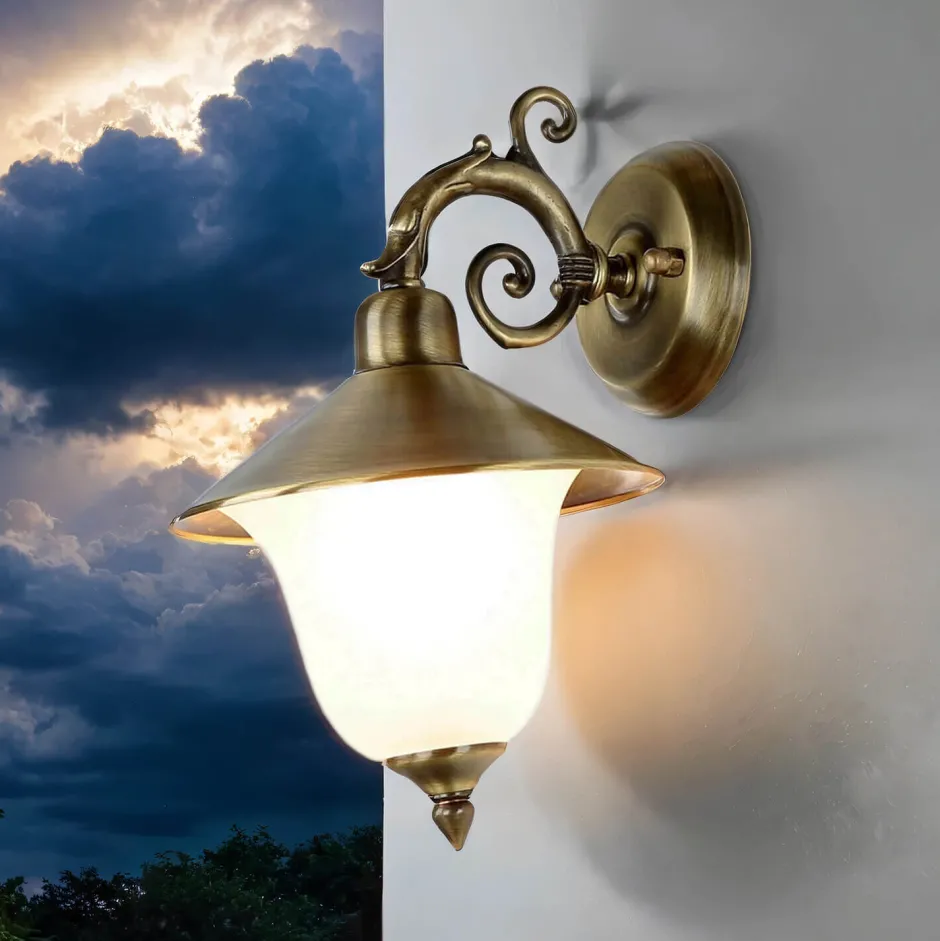 Metall Lampen|Messinglampen*Lido Außenwandlampe Messing Glas Haus Hof Rustikal