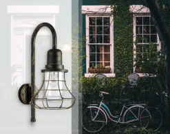 Eco-Light Außenwandlampe Metall Retro IP44 H:54,4 cm Braun-Gold< Metall Lampen|Außenwandleuchten