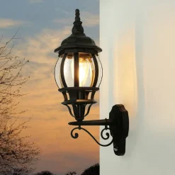 Rustikale Lampen|Rustikale Außenleuchten*Easylight Außenwandlampe Schwarz E27 H: 54 cm Rustikal Glas Alu