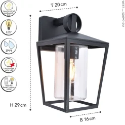 Eco-Light Außenwandleuchte Aluminium Glas H:28,8 cm IP44 Schwarz< Metall Lampen|Außenwandleuchten
