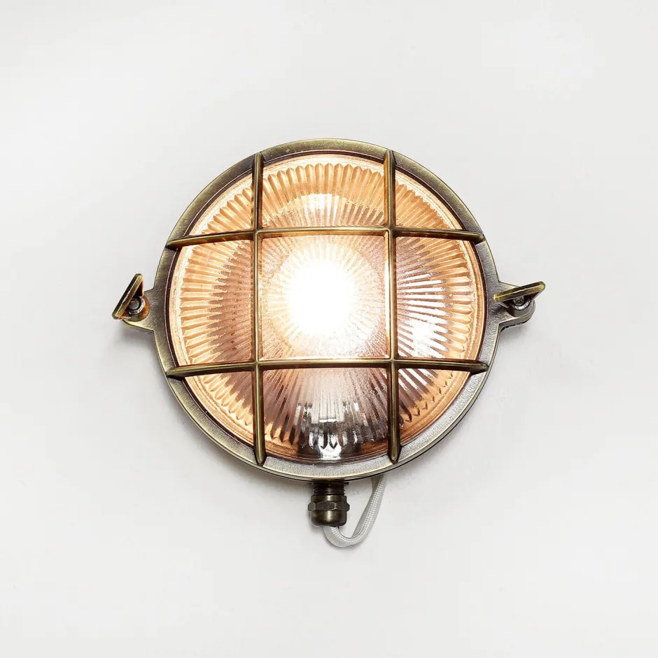 Rustikale Lampen|Metall Lampen*Lido Außenwandleuchte Antik Echt Messing Käfigschirm