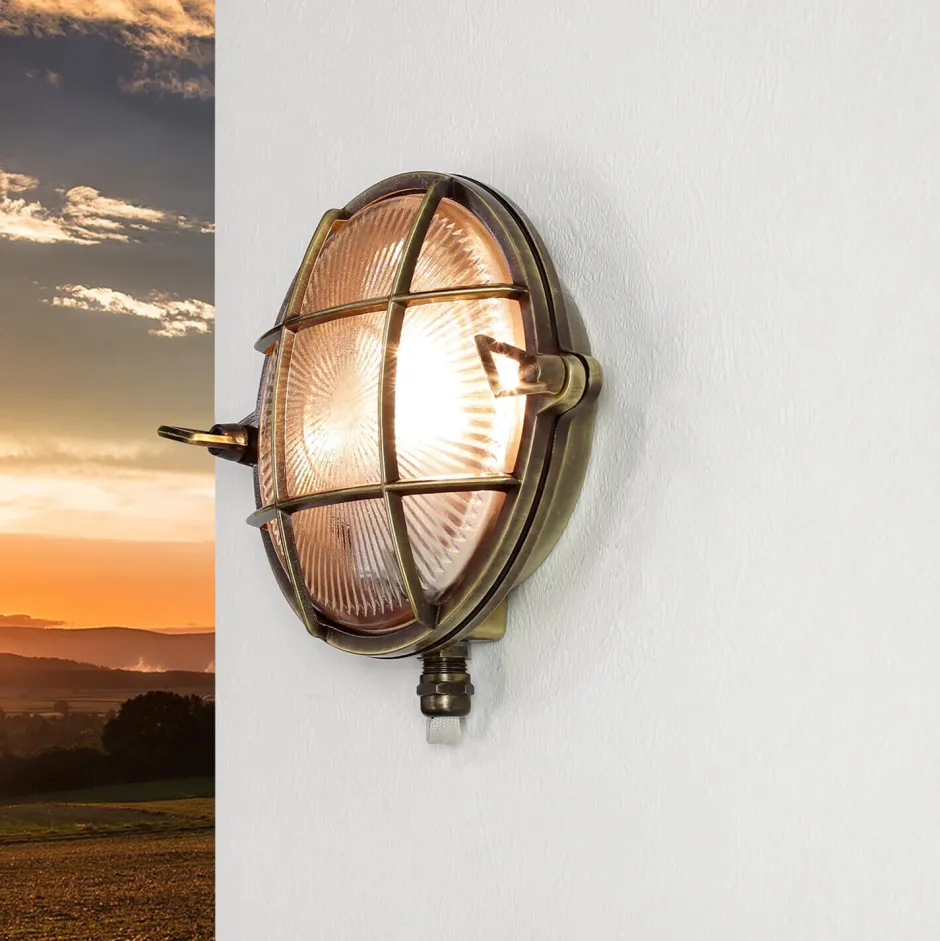 Rustikale Lampen|Metall Lampen*Lido Außenwandleuchte Antik Echt Messing Käfigschirm