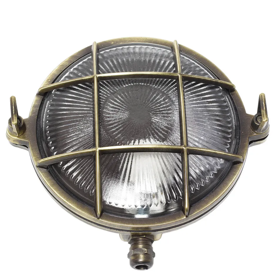 Rustikale Lampen|Metall Lampen*Lido Außenwandleuchte Antik Echt Messing Käfigschirm