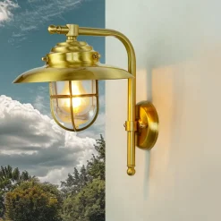 Messinglampen|Metall Lampen*Lido Außenwandleuchte 30cm hoch Messing Haus Maritim IP43