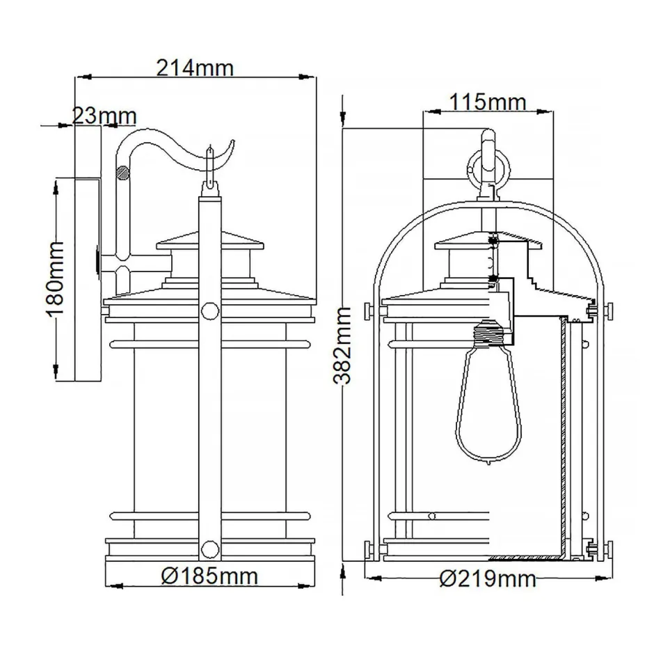 Elstead Außenwandleuchte H: 38,2 cm IP44 E27 Aluminium Regenglas< Metall Lampen|Vintage Lampen