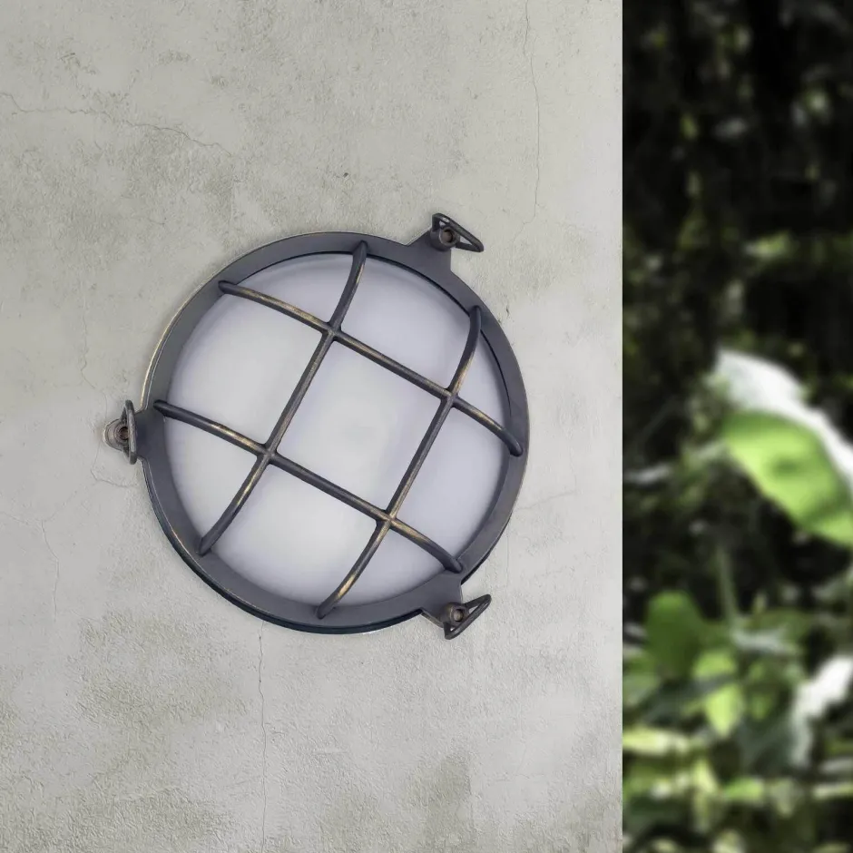 Außenleuchten Messing|Außenwandleuchten*Giovanni Battista Außenwandleuchte IP44 Ø 25 cm Maritim Echt-Messing Glas