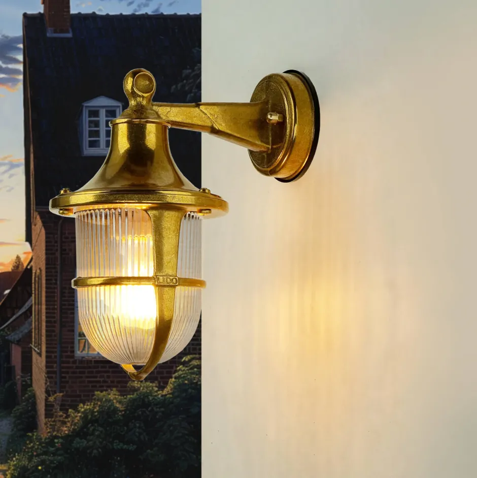 Metall Lampen|Messinglampen*Lido Außenwandleuchte Maritim Rustikal aus Messing Glas