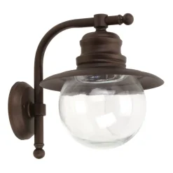 Außenleuchten Antik|Außenwandleuchten*Lido Außenwandleuchte Messing Glas E27 H: 30 cm Rostbraun Antik