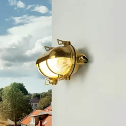 Metall Lampen|Messinglampen*Lido Außenwandleuchte Messing oval IP64 Maritim Haustür