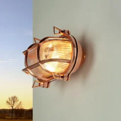 Lido Außenwandleuchte Messing Riffelglas IP64 Kupfer E27< Rustikale Lampen|Metall Lampen