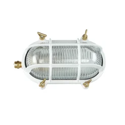 Rustikale Lampen|Metall Lampen*Lido Außenwandleuchte Messing Riffelglas Maritim Weiß