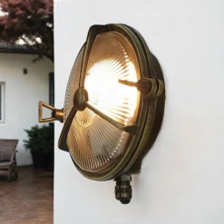 Lido Außenwandleuchte Rund Messing Glas Maritim IP64 Haus< Rustikale Lampen|Metall Lampen