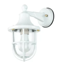 Außenleuchten Antik|Außenleuchten Messing*Lido Außenwandleuchte Weiß IP64 Glas Echt-Messing E27