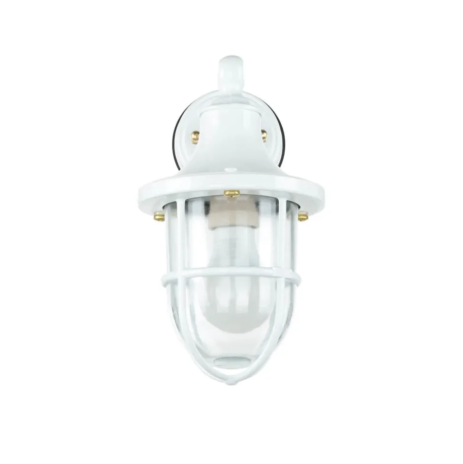 Außenleuchten Antik|Außenleuchten Messing*Lido Außenwandleuchte Weiß IP64 Glas Echt-Messing E27