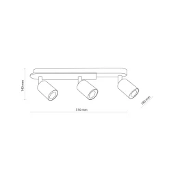 TK Lighting Aufbaustrahler 3-flammig GU10 51 cm Metall Holz Modern< Wohnzimmerlampen|Küchenlampen