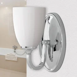 Wandleuchten|Designerlampen*Elstead Badezimmer Lampe LED IP44 in Chrom Weiß Jugendstil