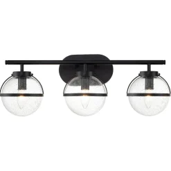 Elstead Badezimmerlampe Schwarz Metall Glas 60,6 cm breit IP44 Wand< Wandleuchten|Badezimmer Lampe
