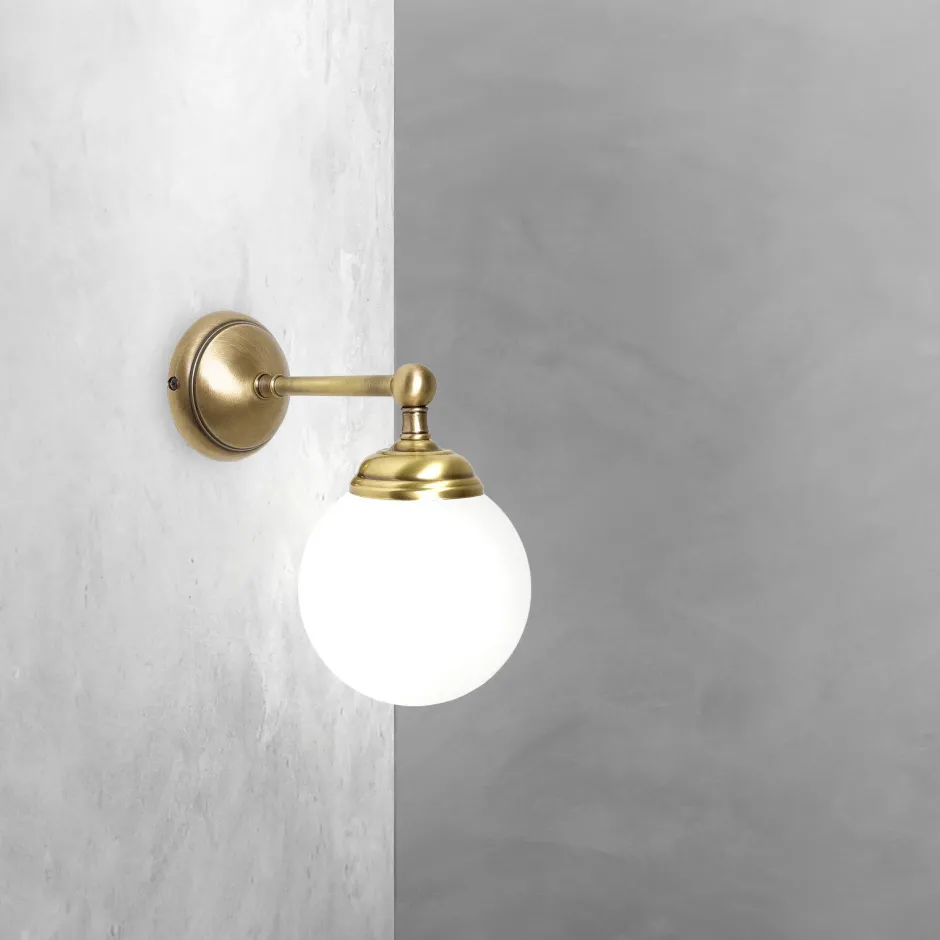 Giovanni Battista Badezimmerleuchte Wand B: 12 cm Kugelschirm Glas Messing E14< Wohnzimmerlampen|Glaslampen
