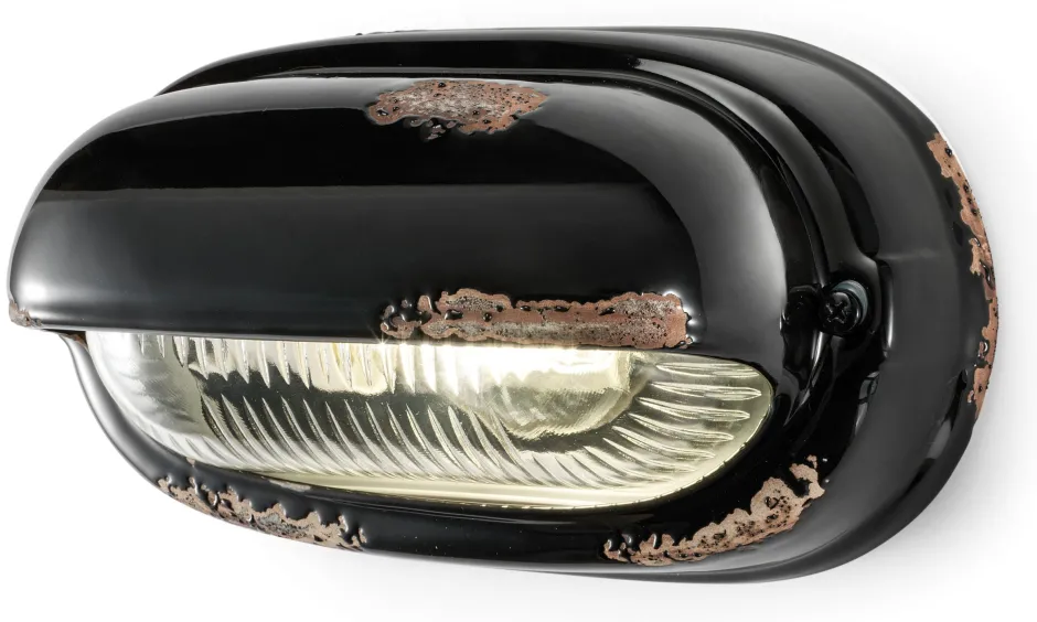 Wohnzimmerlampen|Glaslampen*Ferroluce Badlampe Glas Keramik E27 B: 24 cm Schwarz Shabby Antik