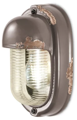 Wohnzimmerlampen|Glaslampen*Ferroluce Badlampe Keramik Glas 24 cm hoch Taupe Shabby Antik E27