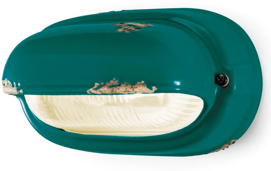 Glaslampen|Keramiklampen*Ferroluce Badlampe Keramik Glas B: 24 cm Petrol Shabby Antik E27