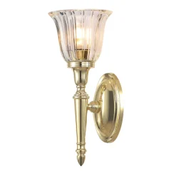 Wandleuchten|Flurlampen*Elstead Badlampe LED aus Messing Riffelglas IP44 rostfrei