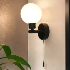 Nowodvorski Badlampe Wand IP44 Schwarz Weiß G9 Zugschalter Kugelschirm< Glaslampen|Metall Lampen