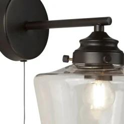 Glaslampen|Jugendstil Lampen*Searchlight Badlampe Wand IP44 Schwarz matt Klar E27 mit Schalter