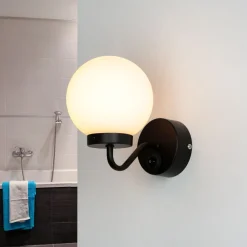 Easylight Badlampe Wand IP44 Schwarz Weiß Glasschirm TOHO< Glaslampen|Kugellampen