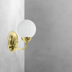 Wandleuchten|Badezimmer Lampe*Giovanni Battista Badlampe Wand Messing Glas Kugelschirm E14 H: 20,5 cm