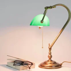 Schreibtischlampen|Glaslampen*Giovanni Battista Banker Tischlampe aus Echt-Messing in Bronze