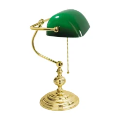 Giovanni Battista Bankerlampe 39 cm E27 Messing Glas Zugschalter Grün< Glaslampen|Messinglampen