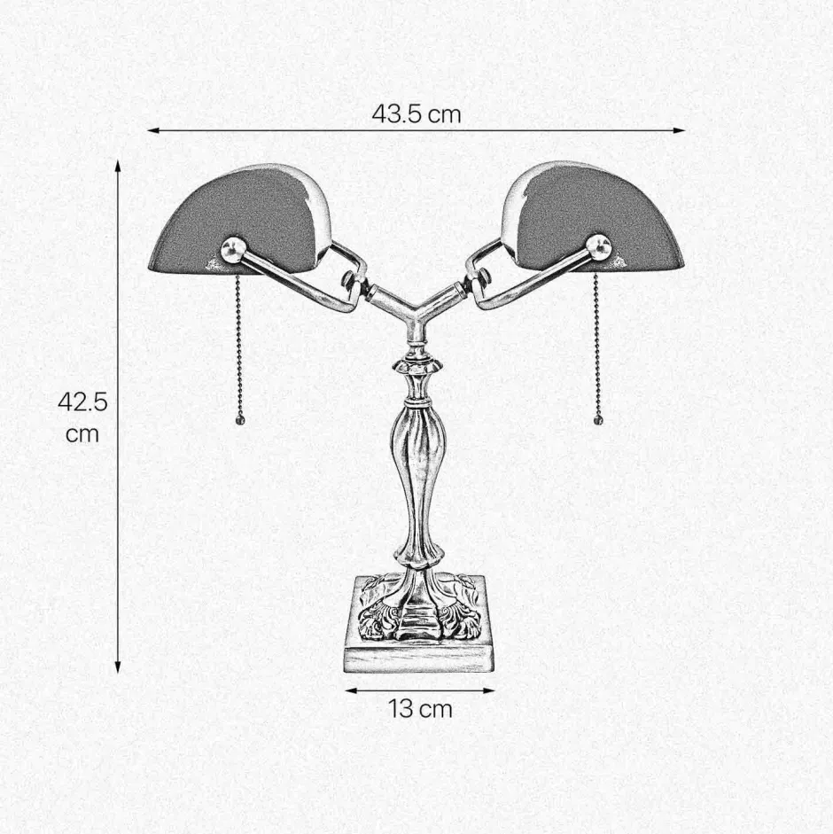 Giovanni Battista Bankerlampe 42,5 cm 2-flammig E27 Echt-Messing Zugschalter< Tischlampen|Bürolampen
