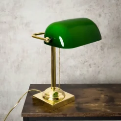 Giovanni Battista Bankerlampe E27 34 cm Messing Glas Zugschalter schwenkbar< Glaslampen|Messinglampen