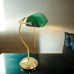 Giovanni Battista Bankerlampe Echt-Messing Poliert Premium< Schreibtischlampen|Glaslampen