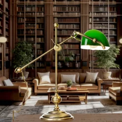 Giovanni Battista Bankerlampe Glas Messing massiv 47 cm< Bürolampen|Lampen Aus Aller Welt