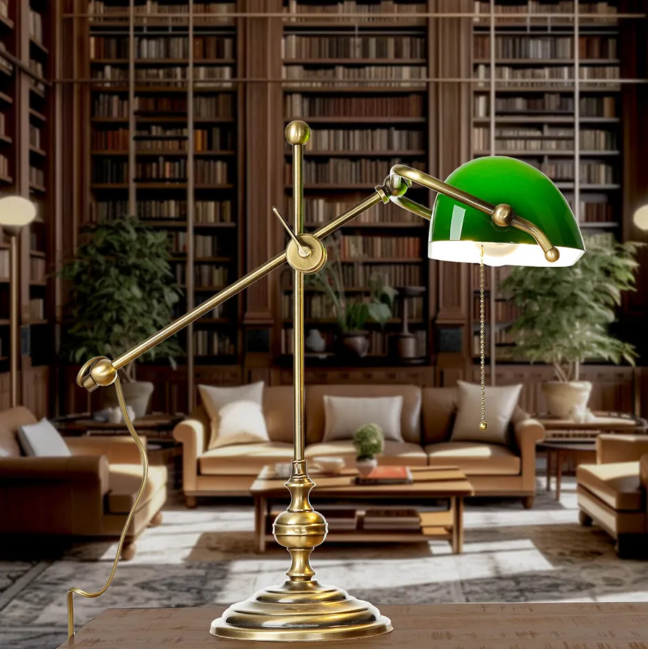 Giovanni Battista Bankerlampe Glas Messing massiv 47 cm< Bürolampen|Lampen Aus Aller Welt