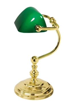 Tischlampen|Bürolampen*Giovanni Battista Bankerlampe Gold 24K aus Messing mit Glasschirm