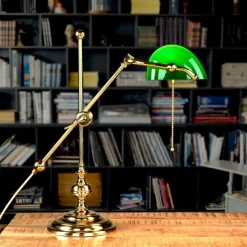 Glaslampen|Metall Lampen*Giovanni Battista Bankerlampe Grün aus Echt Messing Poliert