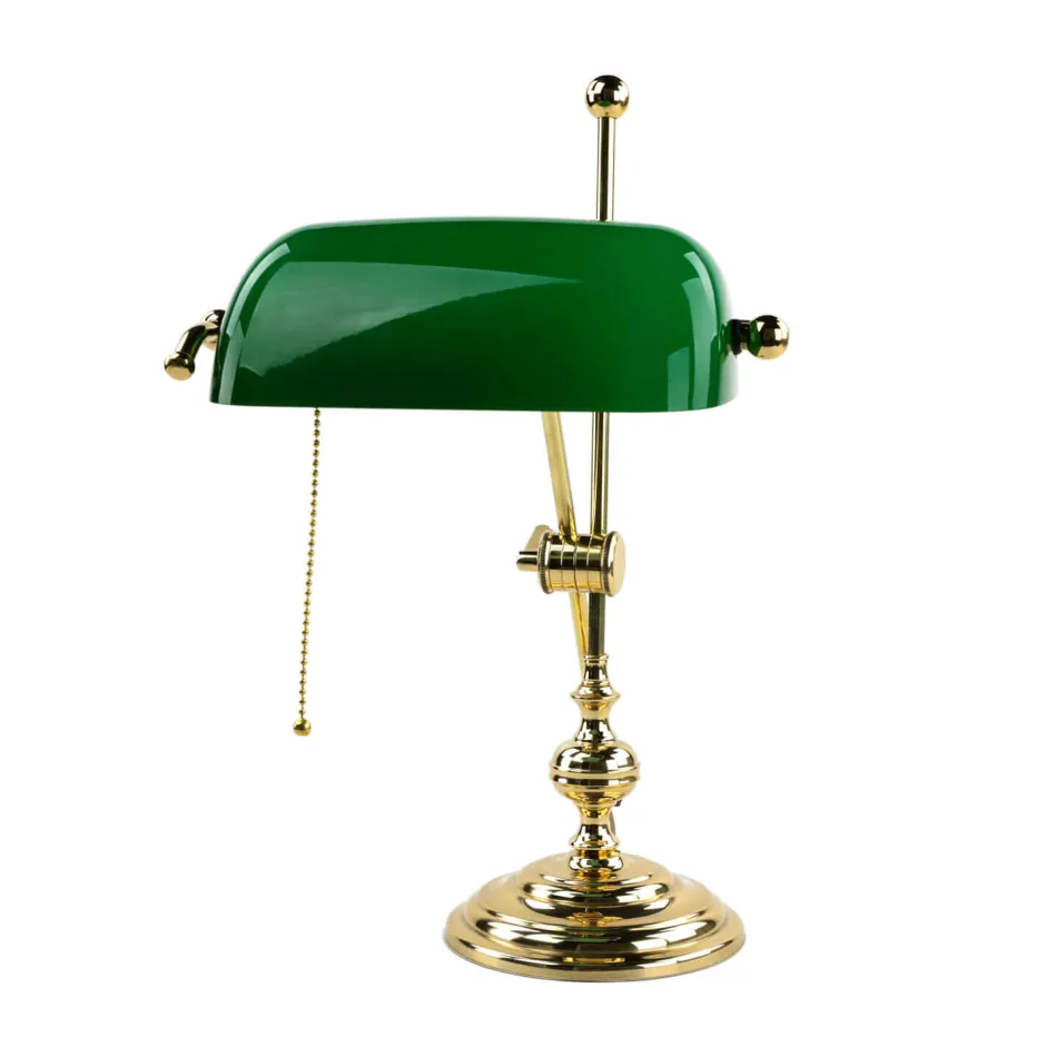 Glaslampen|Metall Lampen*Giovanni Battista Bankerlampe Grün aus Echt Messing Poliert