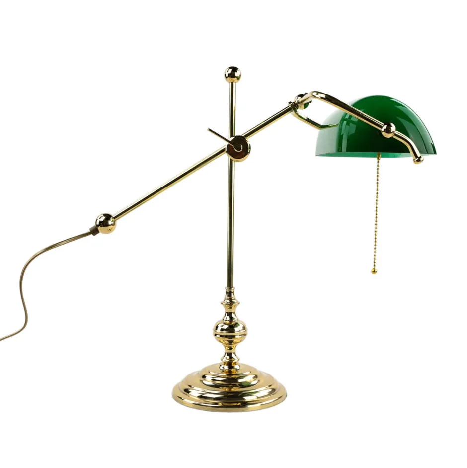 Glaslampen|Metall Lampen*Giovanni Battista Bankerlampe Grün aus Echt Messing Poliert