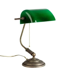 Schreibtischlampen|Glaslampen*Giovanni Battista Bankerlampe Grün aus Messing in Bronze Rustikal