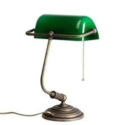 Schreibtischlampen|Glaslampen*Giovanni Battista Bankerlampe Grün aus Messing in Bronze Rustikal