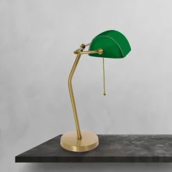Giovanni Battista Bankerlampe Grün Bronze H: 47 cm Messing Glas massiv< Tischlampen|Bürolampen