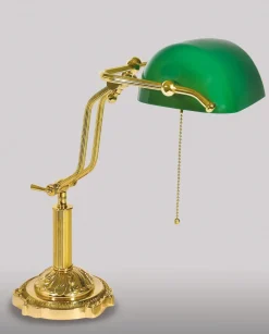 Tischlampen|Bürolampen*Giovanni Battista Bankerlampe Grün Echt-Messing mit Zugschalter