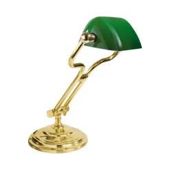 Giovanni Battista Bankerlampe Grün H: 35 cm verstellbar Echt-Messing Glas E14< Tischlampen|Bürolampen