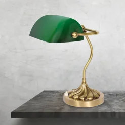 Giovanni Battista Bankerlampe in Bronze hell Grün E27 29 cm Glas Messing< Tischlampen|Bürolampen
